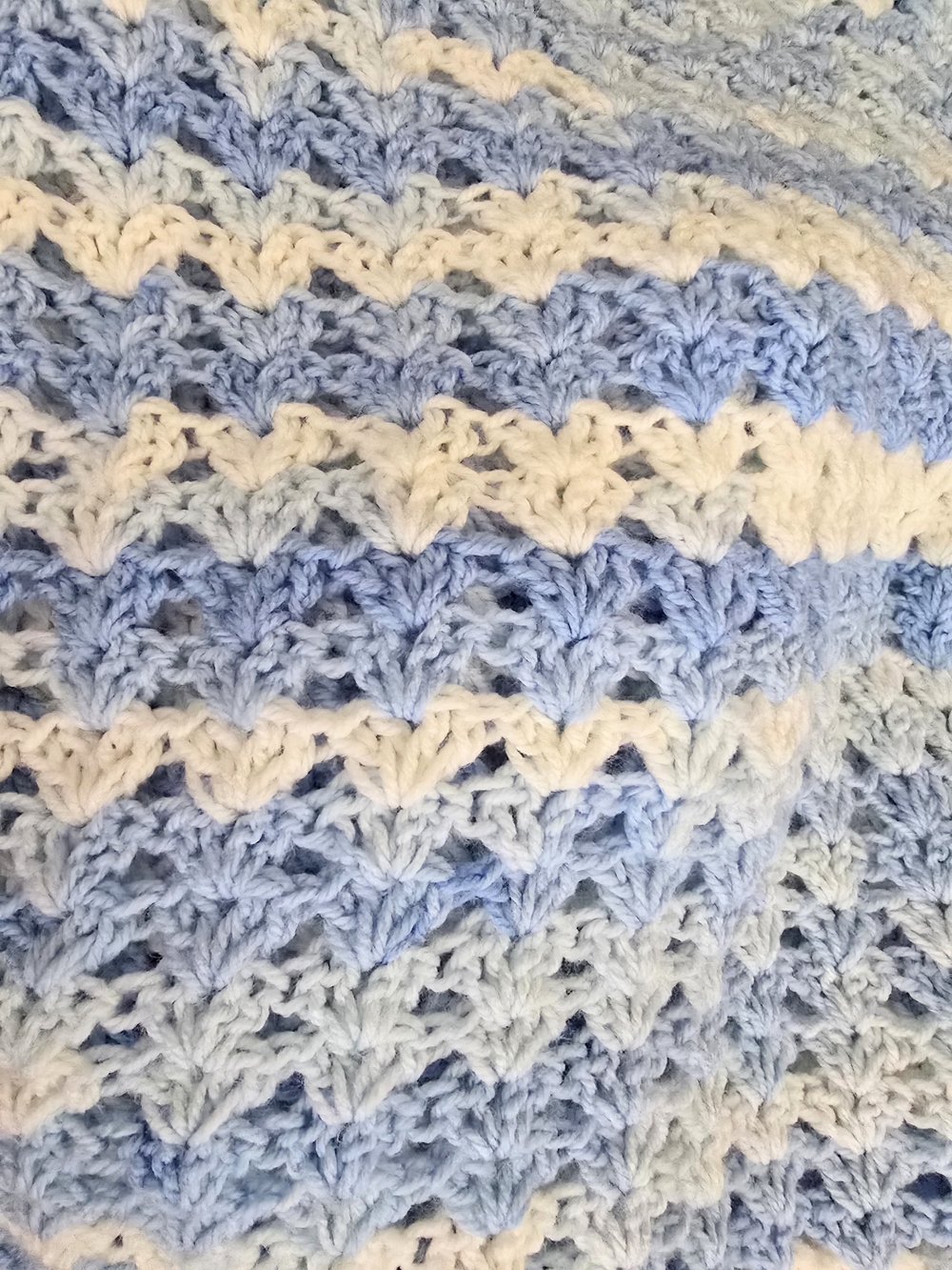 Hand-Crocheted Blanket - Light Blue & White
